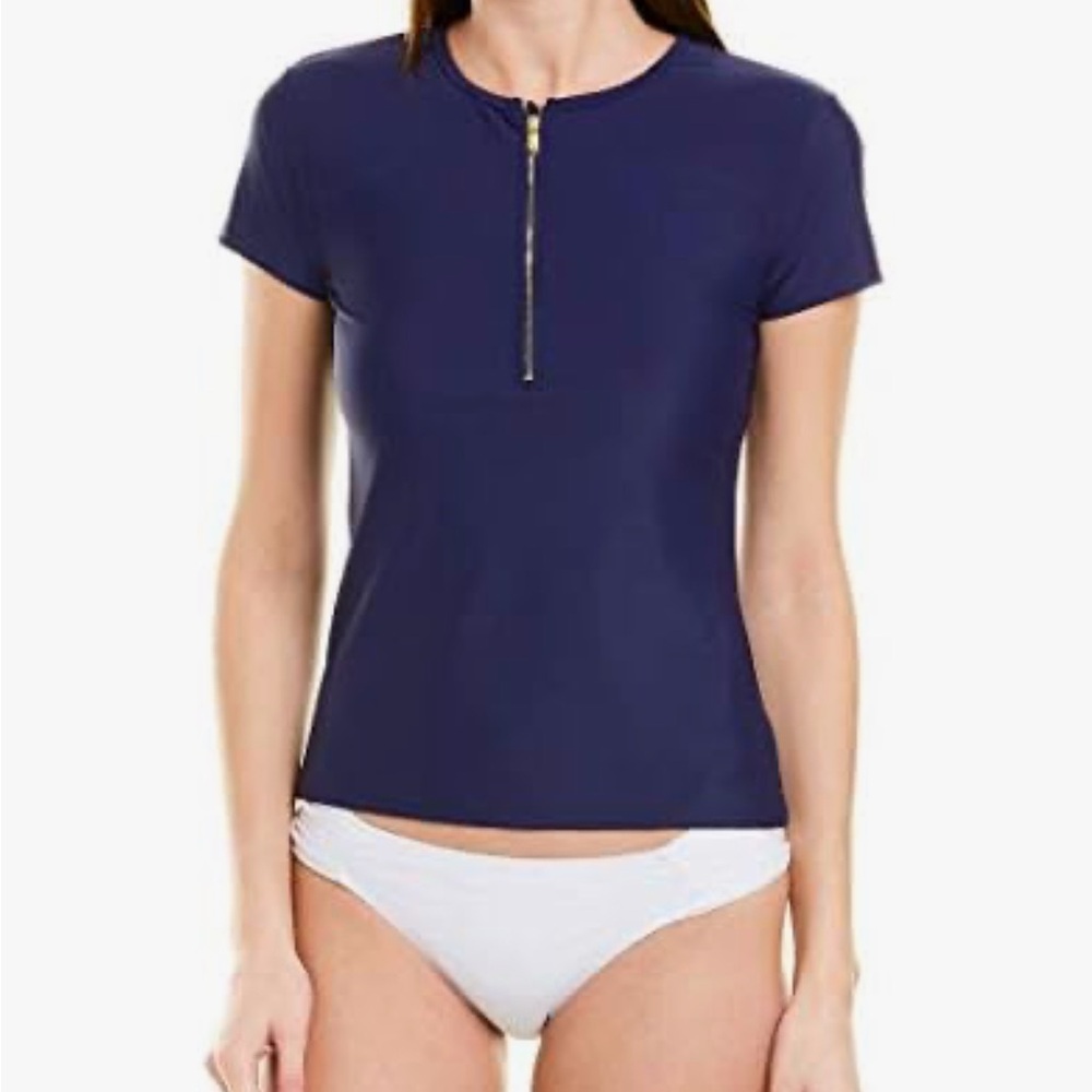Mott50 Kate swim shirt Navy blue& golden zipper UPF50+ Nilon+spandex size Small